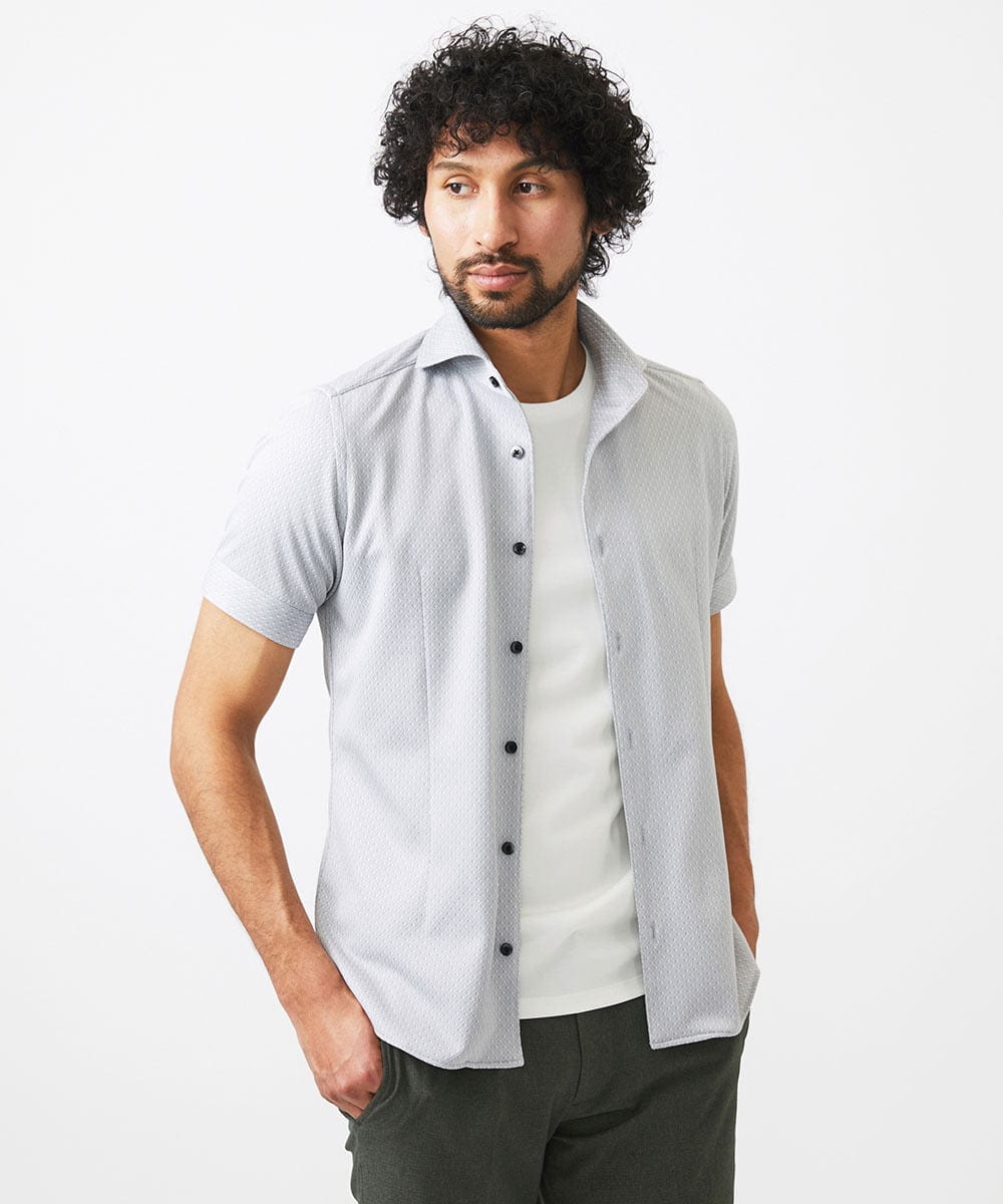 MNBHC61200 MICHEL KLEIN HOMME(ミッシェルクラン オム) 《日本製》ジャガード柄半袖シャツ ライトグレー