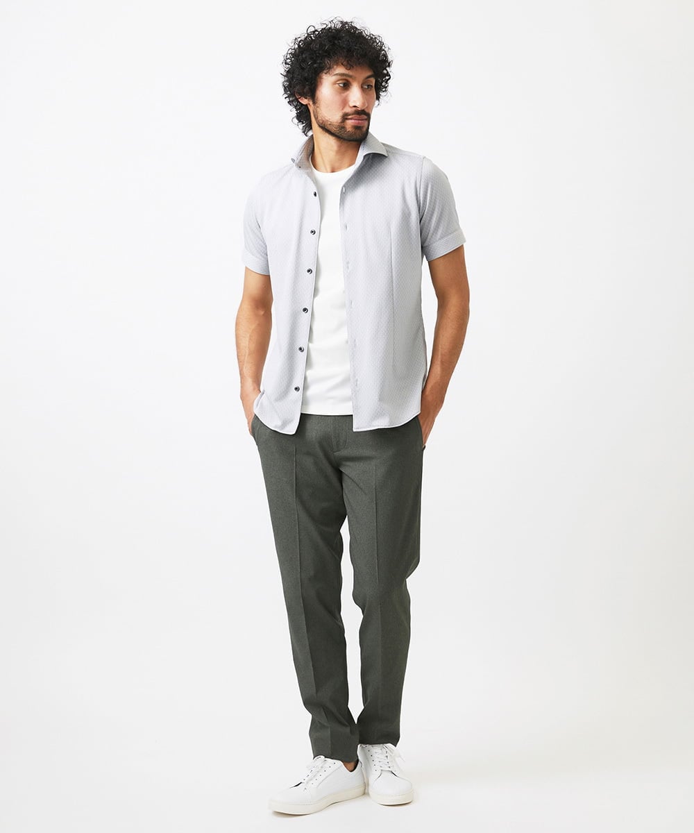 MNBHC61200 MICHEL KLEIN HOMME(ミッシェルクラン オム) 《日本製》ジャガード柄半袖シャツ ライトグレー