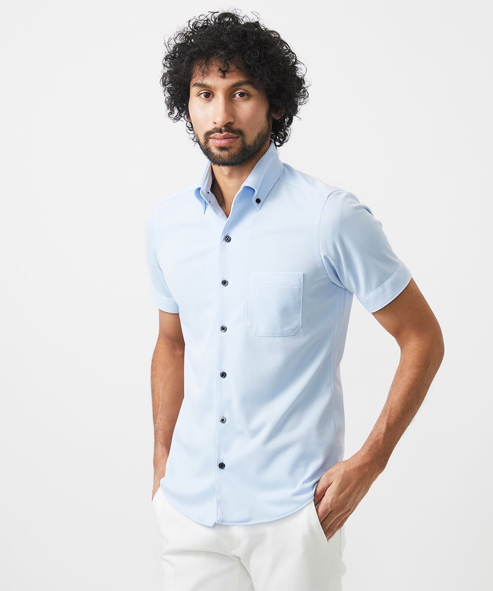MNBHC64180 MICHEL KLEIN HOMME(ミッシェルクラン オム) 《日本製》イージーケアドレス半袖シャツ ライトブルー