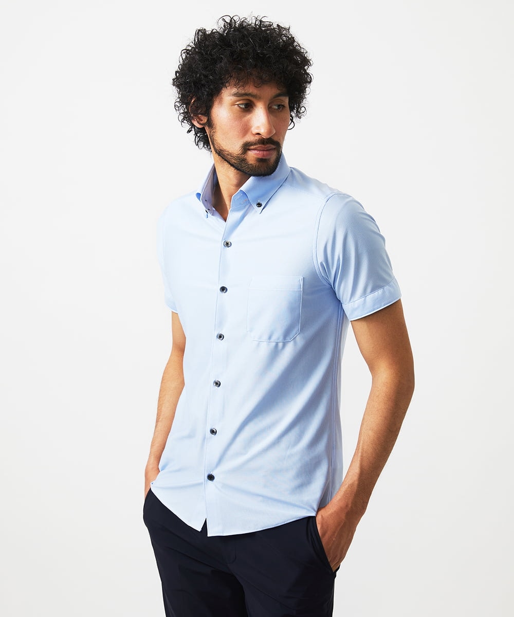 MNBHC64180 MICHEL KLEIN HOMME(ミッシェルクラン オム) 《日本製》イージーケアドレス半袖シャツ ライトブルー