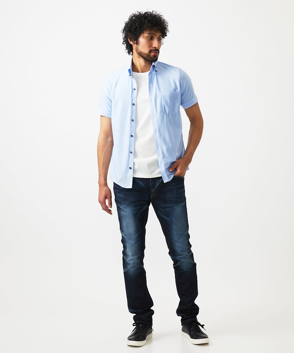 MNBHC64180 MICHEL KLEIN HOMME(ミッシェルクラン オム) 《日本製》イージーケアドレス半袖シャツ ライトブルー