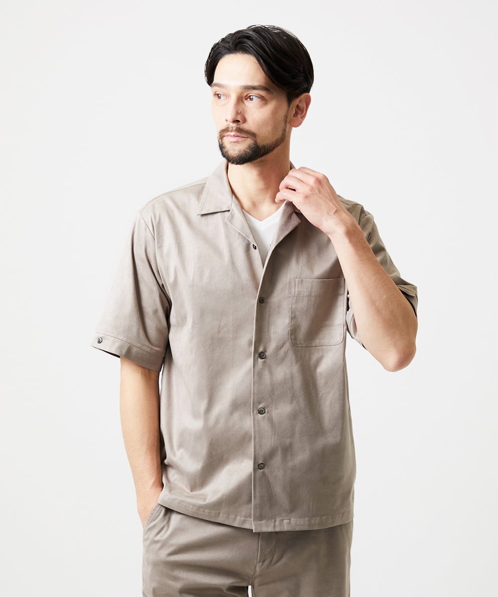 MNBHD55270 MICHEL KLEIN HOMME(ミッシェルクラン オム) 【セットアップ】スエード半袖シャツ ベージュ