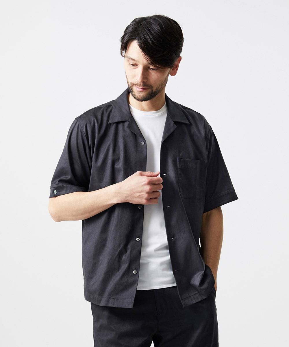 MNBHD55270 MICHEL KLEIN HOMME(ミッシェルクラン オム) 【セットアップ】スエード半袖シャツ ブラック