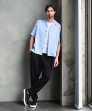 MNBHF59230 MICHEL KLEIN HOMME(ミッシェルクラン オム) ストライプリラックス半袖シャツ ライトブルー