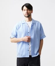 MNBHF59230 MICHEL KLEIN HOMME(ミッシェルクラン オム) ストライプリラックス半袖シャツ ライトブルー