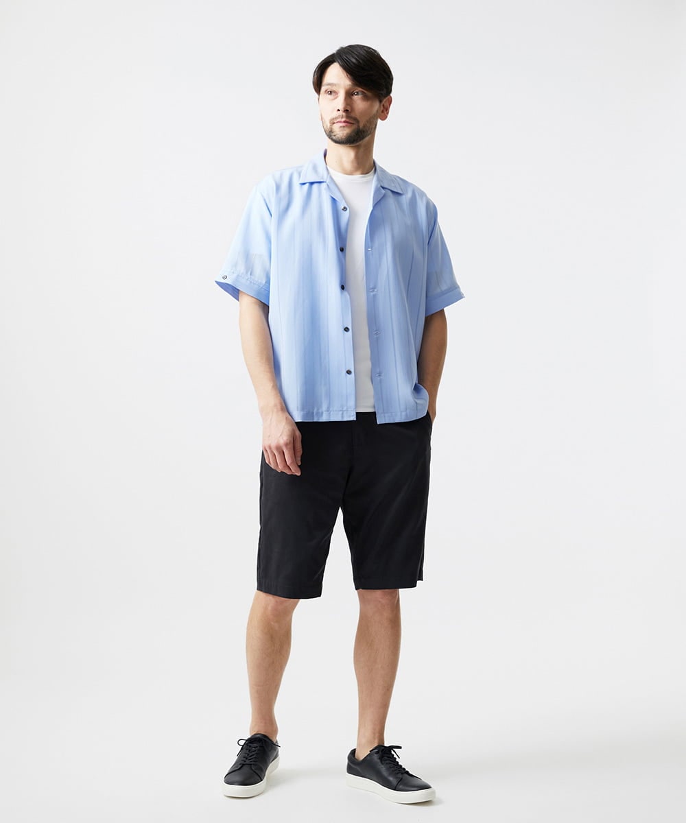 MNBHF59230 MICHEL KLEIN HOMME(ミッシェルクラン オム) ストライプリラックス半袖シャツ ライトブルー