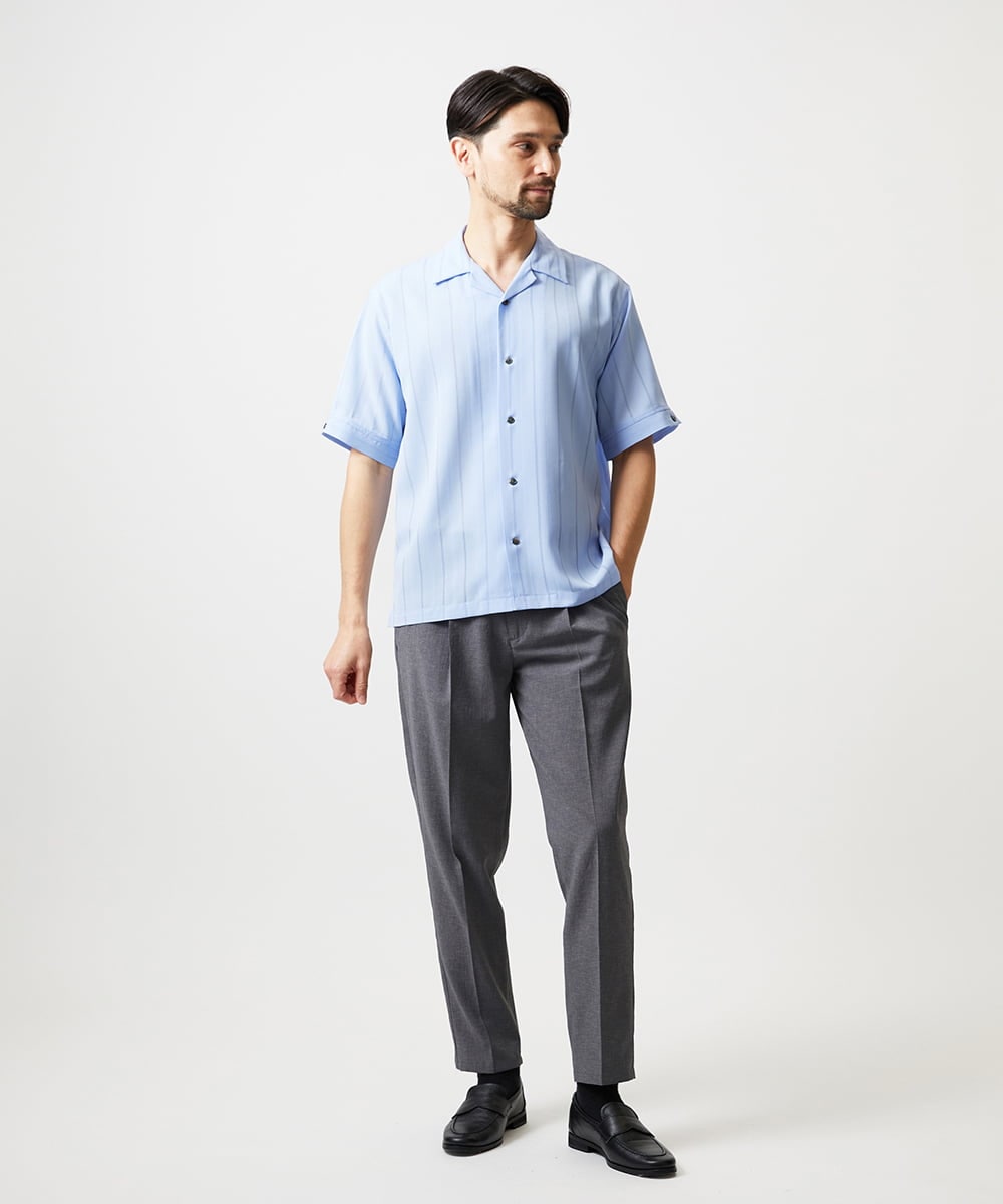 MNBHF59230 MICHEL KLEIN HOMME(ミッシェルクラン オム) ストライプリラックス半袖シャツ ライトブルー