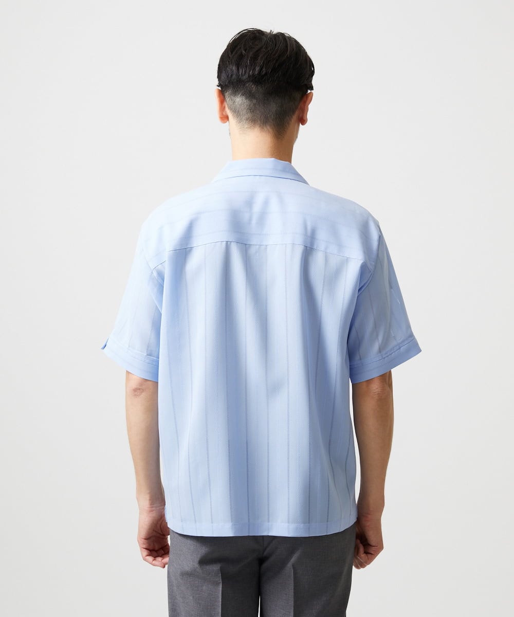 MNBHF59230 MICHEL KLEIN HOMME(ミッシェルクラン オム) ストライプリラックス半袖シャツ ライトブルー