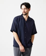 MNBHF59230 MICHEL KLEIN HOMME(ミッシェルクラン オム) ストライプリラックス半袖シャツ ネイビー