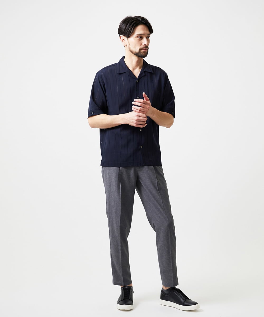 MNBHF59230 MICHEL KLEIN HOMME(ミッシェルクラン オム) ストライプリラックス半袖シャツ ネイビー