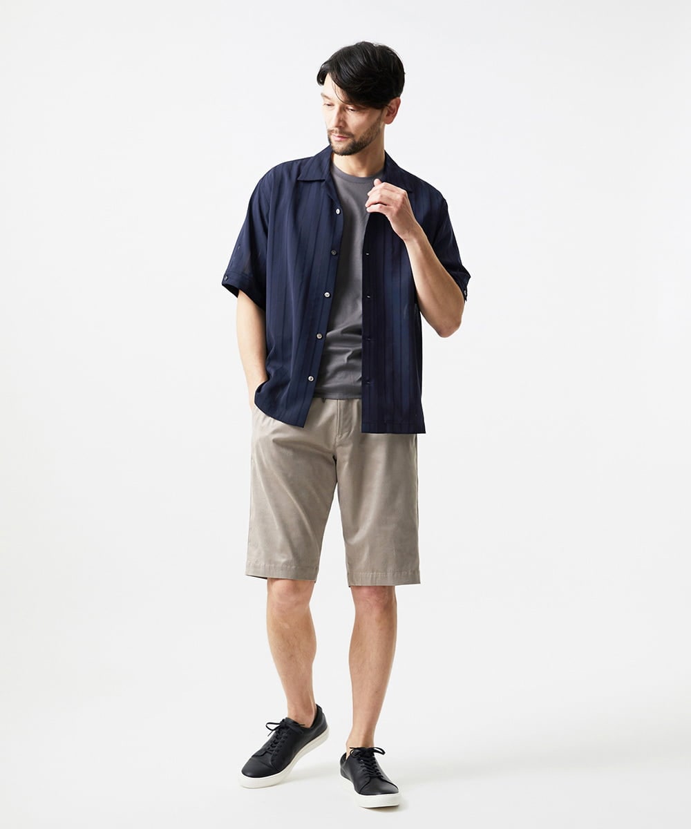 MNBHF59230 MICHEL KLEIN HOMME(ミッシェルクラン オム) ストライプリラックス半袖シャツ ネイビー