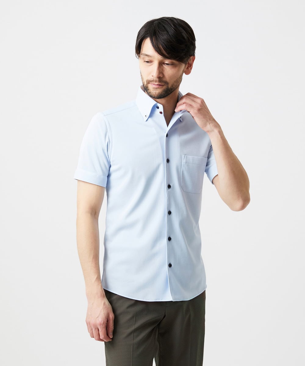 MNBHF64180 MICHEL KLEIN HOMME(ミッシェルクラン オム) 《日本製》イージーケアボタンダウン半袖シャツ ライトブルー