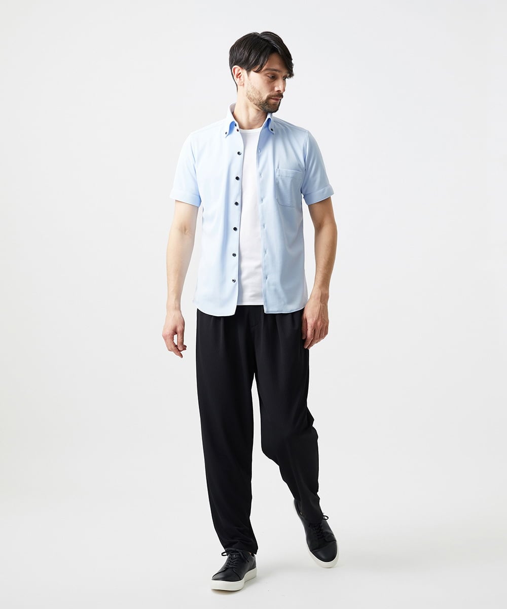 MNBHF64180 MICHEL KLEIN HOMME(ミッシェルクラン オム) 《日本製》イージーケアボタンダウン半袖シャツ ライトブルー