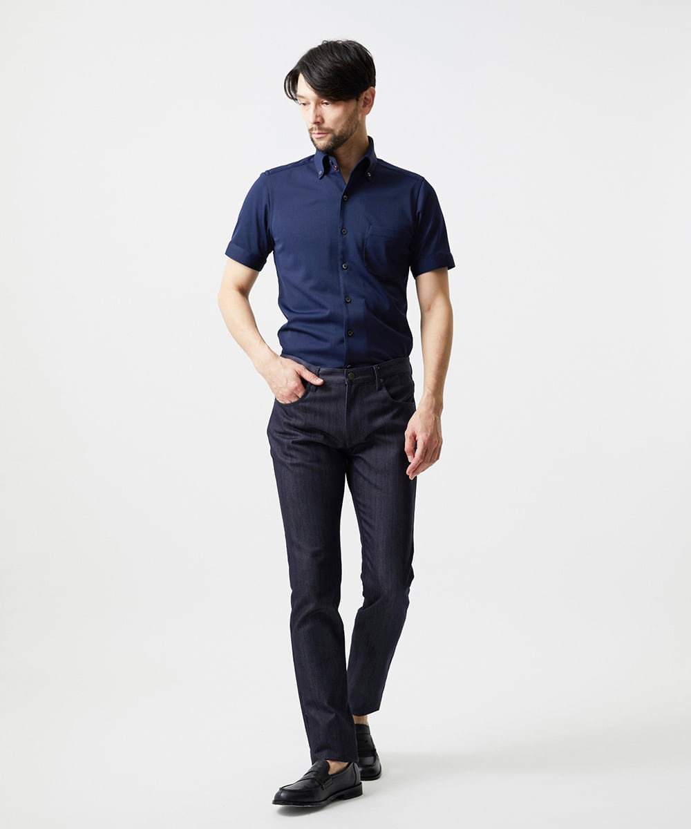 MNBHF64180 MICHEL KLEIN HOMME(ミッシェルクラン オム) 《日本製》イージーケアボタンダウン半袖シャツ ネイビー