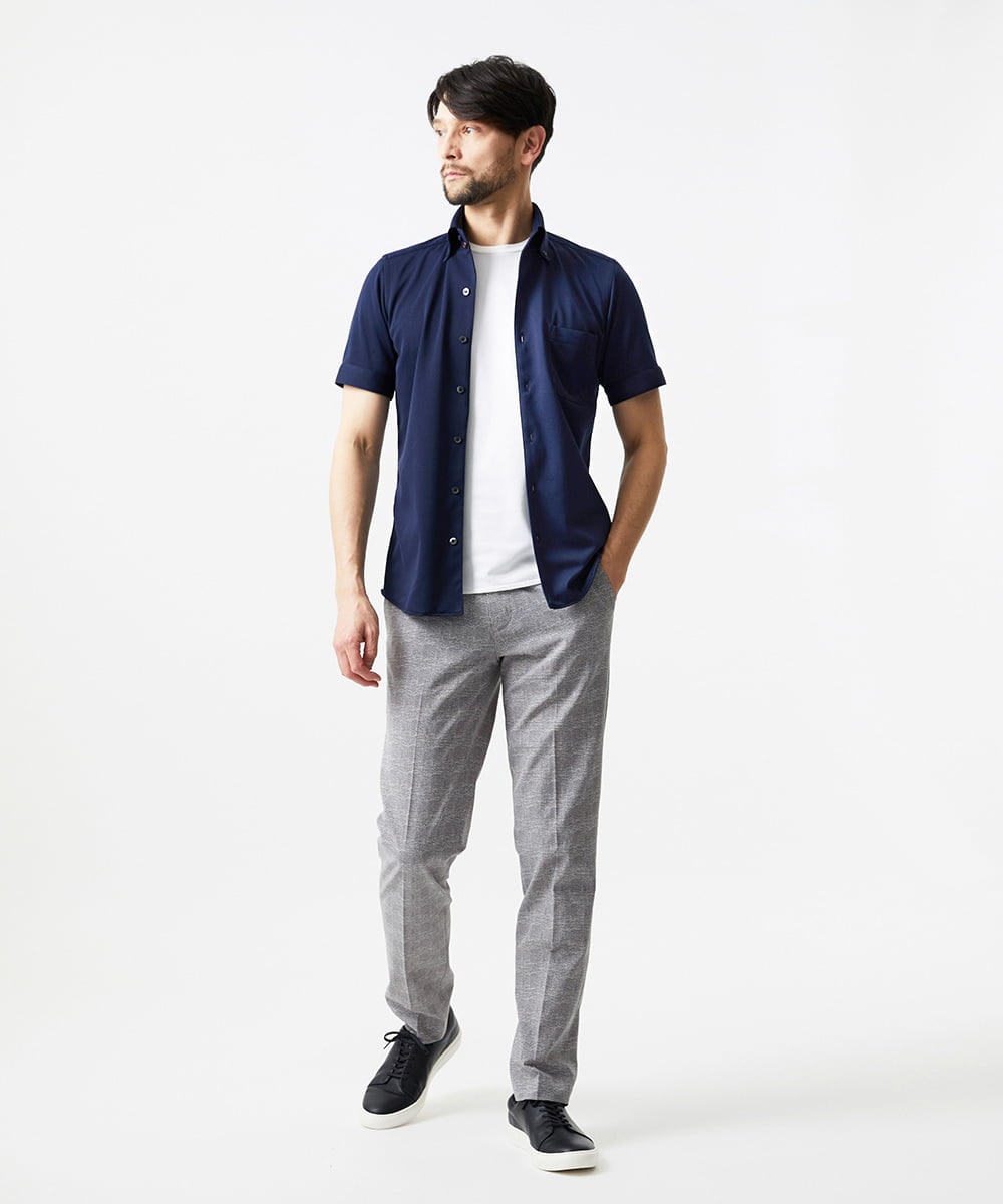 MNBHF64180 MICHEL KLEIN HOMME(ミッシェルクラン オム) 《日本製》イージーケアボタンダウン半袖シャツ ネイビー