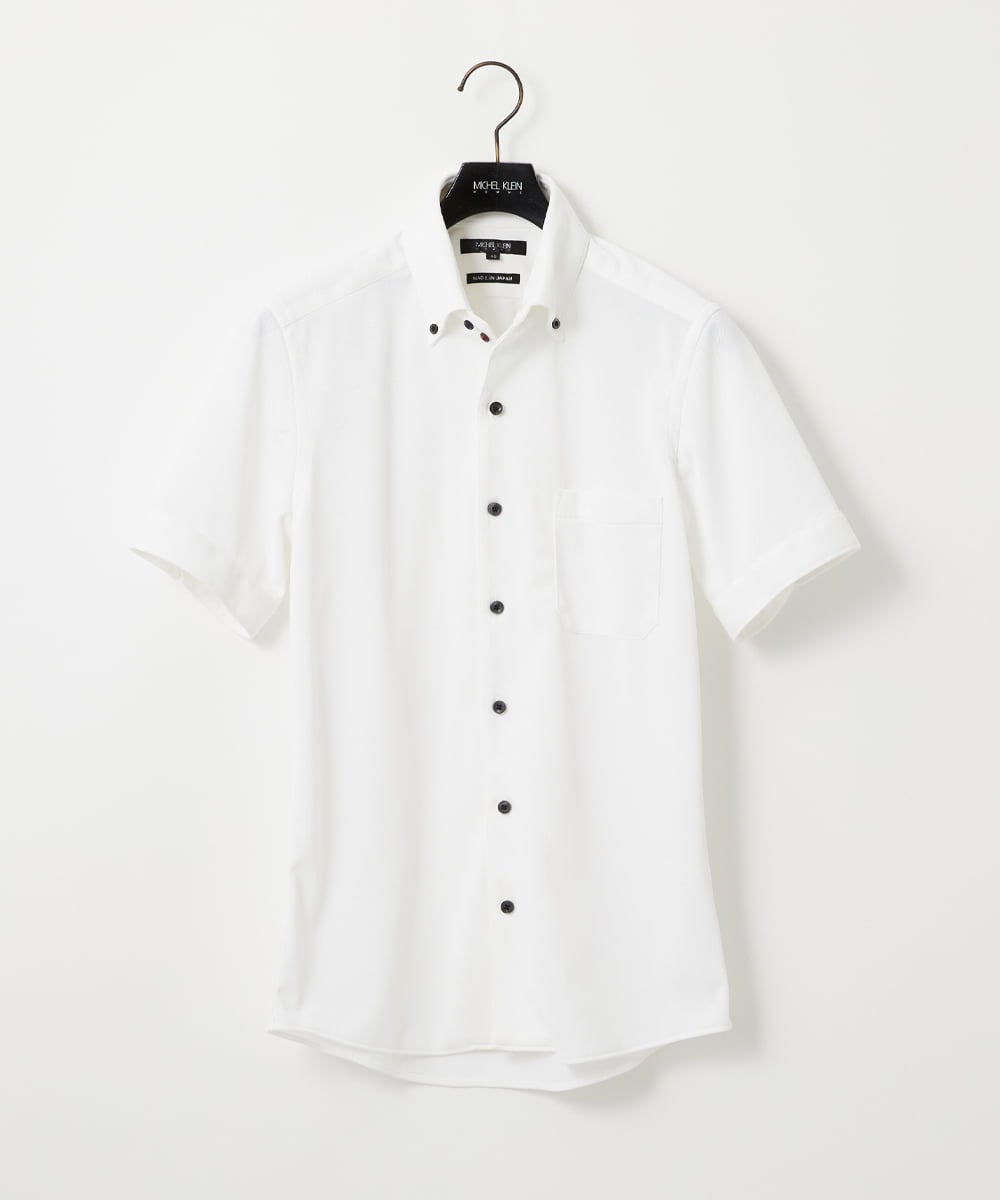 MNBHF64180 MICHEL KLEIN HOMME(ミッシェルクラン オム) 《日本製》イージーケアボタンダウン半袖シャツ ホワイト