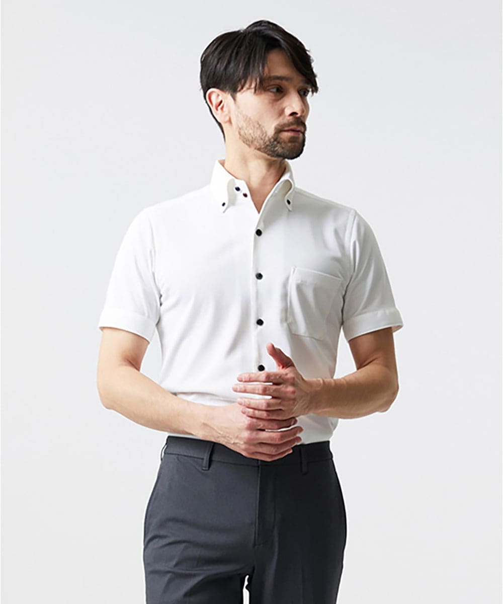 MNBHF64180 MICHEL KLEIN HOMME(ミッシェルクラン オム) 《日本製》イージーケアボタンダウン半袖シャツ ホワイト