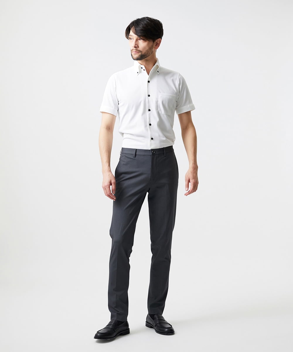 MNBHF64180 MICHEL KLEIN HOMME(ミッシェルクラン オム) 《日本製》イージーケアボタンダウン半袖シャツ ホワイト