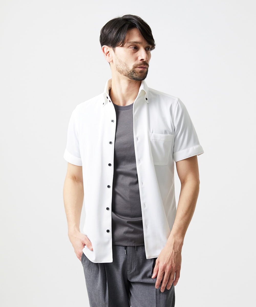 MNBHF64180 MICHEL KLEIN HOMME(ミッシェルクラン オム) 《日本製》イージーケアボタンダウン半袖シャツ ホワイト