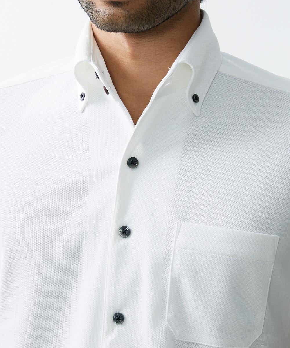 MNBHF64180 MICHEL KLEIN HOMME(ミッシェルクラン オム) 《日本製》イージーケアボタンダウン半袖シャツ ホワイト