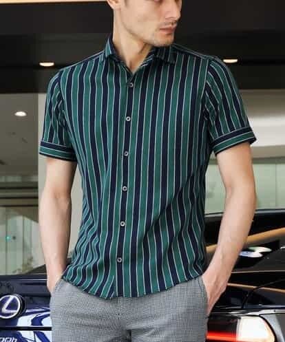 MICHEL KLEIN HOMME(ミッシェルクラン オム) WEB限定シャツ / アイビーストライプ グリーン 46