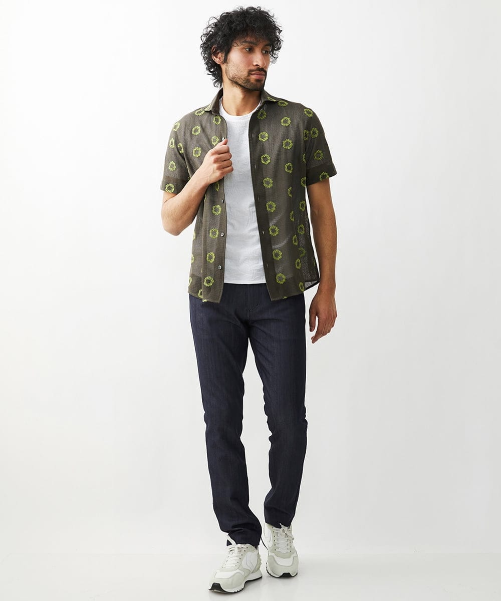 MNBHV69290 MICHEL KLEIN HOMME(ミッシェルクラン オム) 総柄シアー半袖シャツ カーキ
