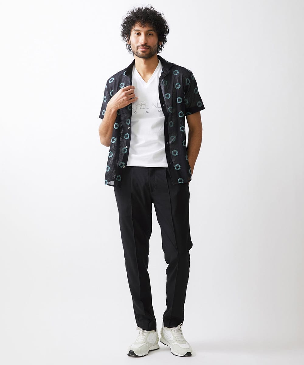 MNBHV69290 MICHEL KLEIN HOMME(ミッシェルクラン オム) 総柄シアー半袖シャツ ブラック