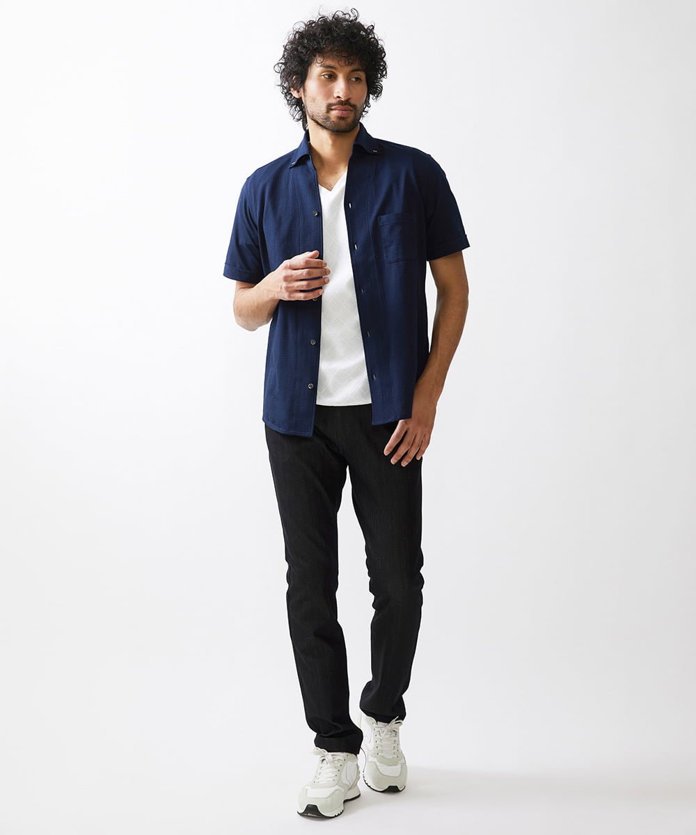 MNBHX12200 MICHEL KLEIN HOMME(ミッシェルクラン オム) グレンチェック柄半袖シャツ ネイビー