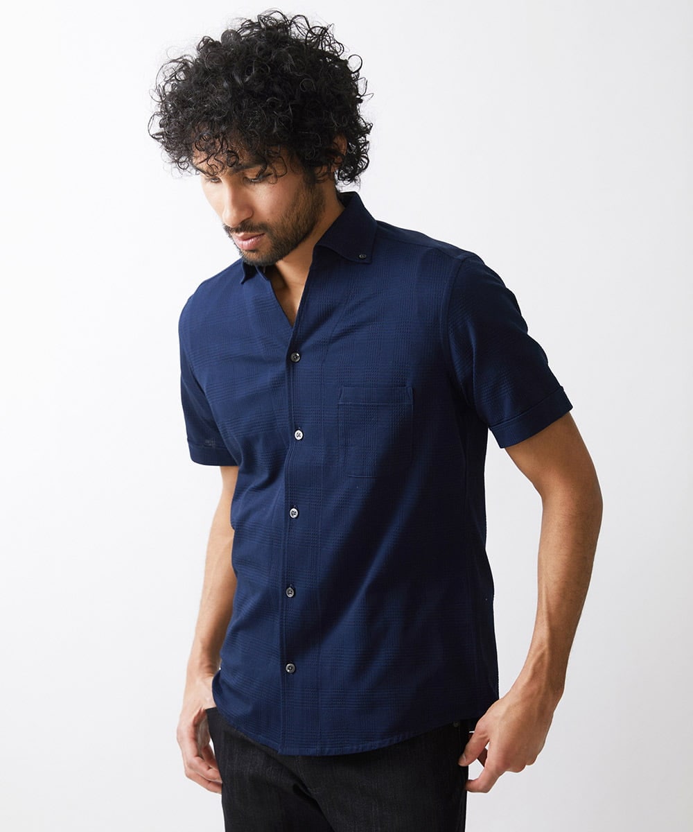MNBHX12200 MICHEL KLEIN HOMME(ミッシェルクラン オム) グレンチェック柄半袖シャツ ネイビー