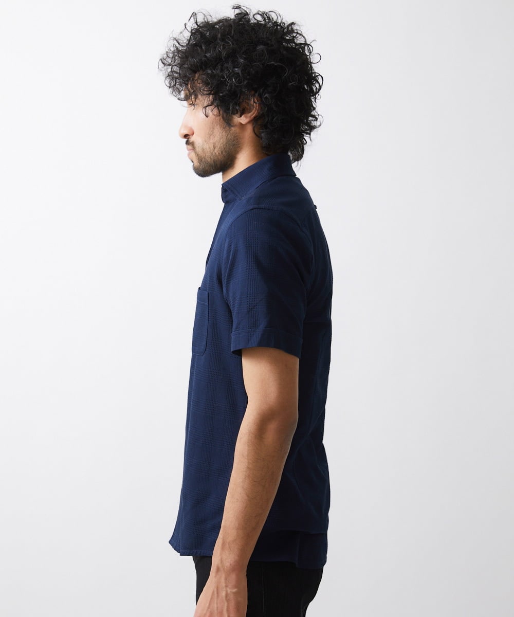 MNBHX12200 MICHEL KLEIN HOMME(ミッシェルクラン オム) グレンチェック柄半袖シャツ ネイビー