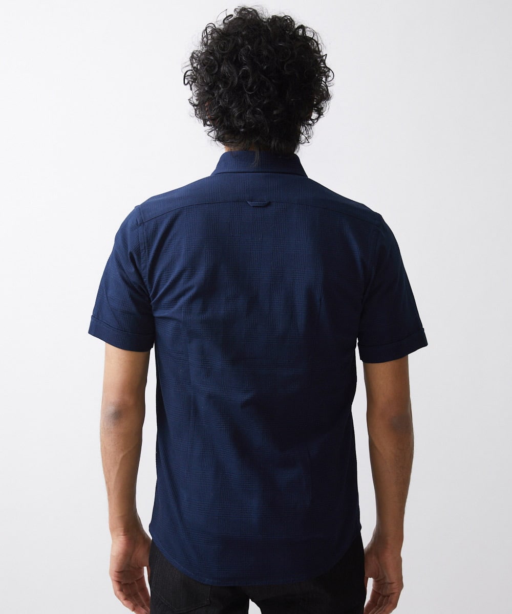 MNBHX12200 MICHEL KLEIN HOMME(ミッシェルクラン オム) グレンチェック柄半袖シャツ ネイビー