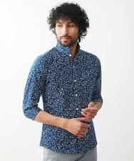 MNBHX60200 MICHEL KLEIN HOMME(ミッシェルクラン オム) ボタニカル柄七分袖ジャージシャツ ネイビー