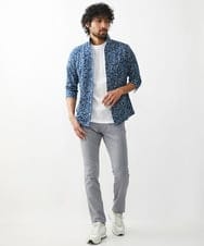 MNBHX60200 MICHEL KLEIN HOMME(ミッシェルクラン オム) ボタニカル柄七分袖ジャージシャツ ネイビー