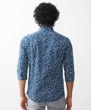 MNBHX60200 MICHEL KLEIN HOMME(ミッシェルクラン オム) ボタニカル柄七分袖ジャージシャツ ネイビー
