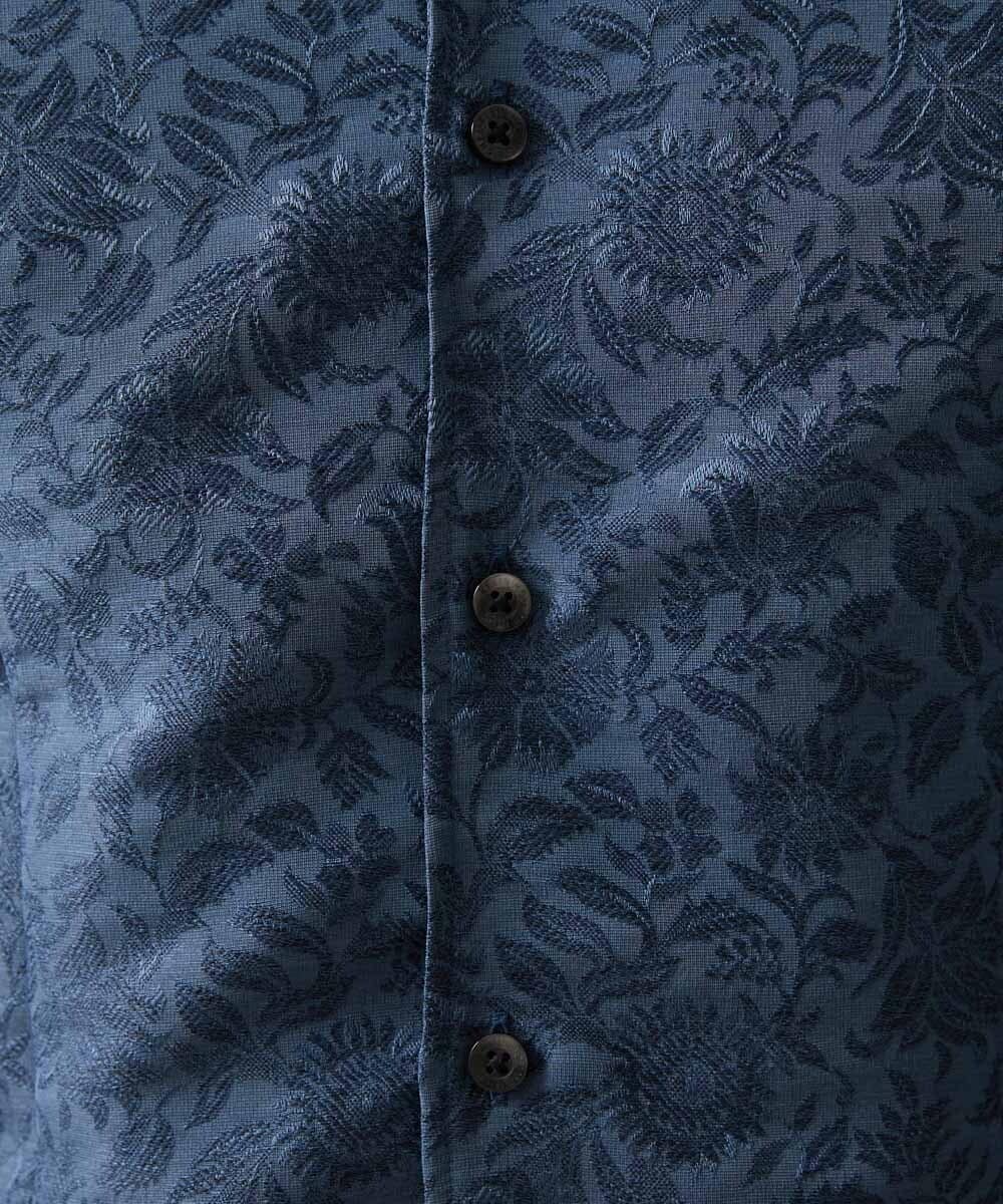 MNBHX62250 MICHEL KLEIN HOMME(ミッシェルクラン オム) 《日本製》ボタニカル柄七分袖シャツ ブルー