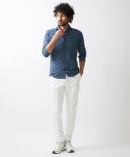 MNBHX62250 MICHEL KLEIN HOMME(ミッシェルクラン オム) 《日本製》ボタニカル柄七分袖シャツ ブルー