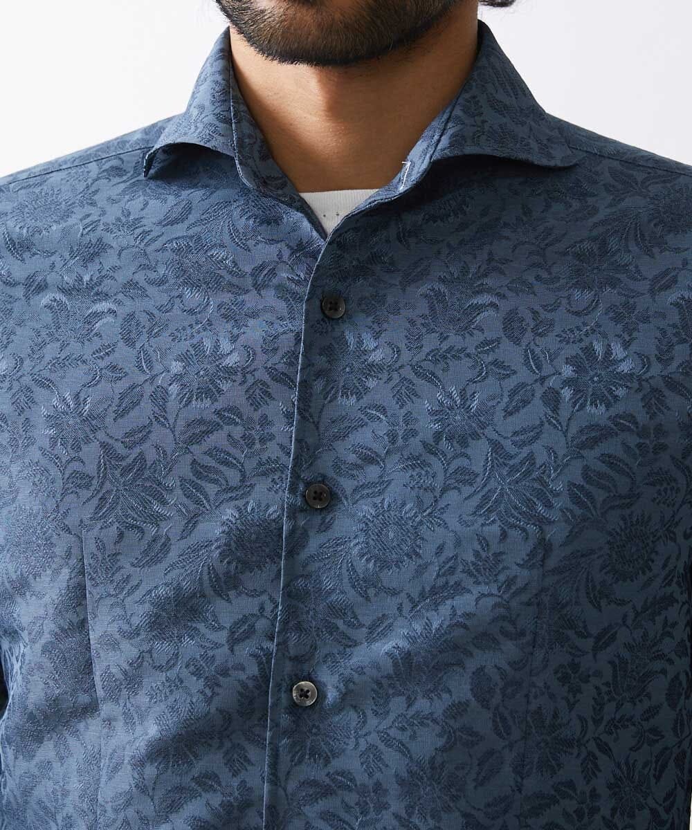 MNBHX62250 MICHEL KLEIN HOMME(ミッシェルクラン オム) 《日本製》ボタニカル柄七分袖シャツ ブルー
