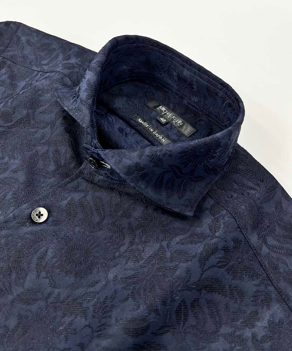 MNBHX62250 MICHEL KLEIN HOMME(ミッシェルクラン オム) 《日本製》ボタニカル柄七分袖シャツ ネイビー