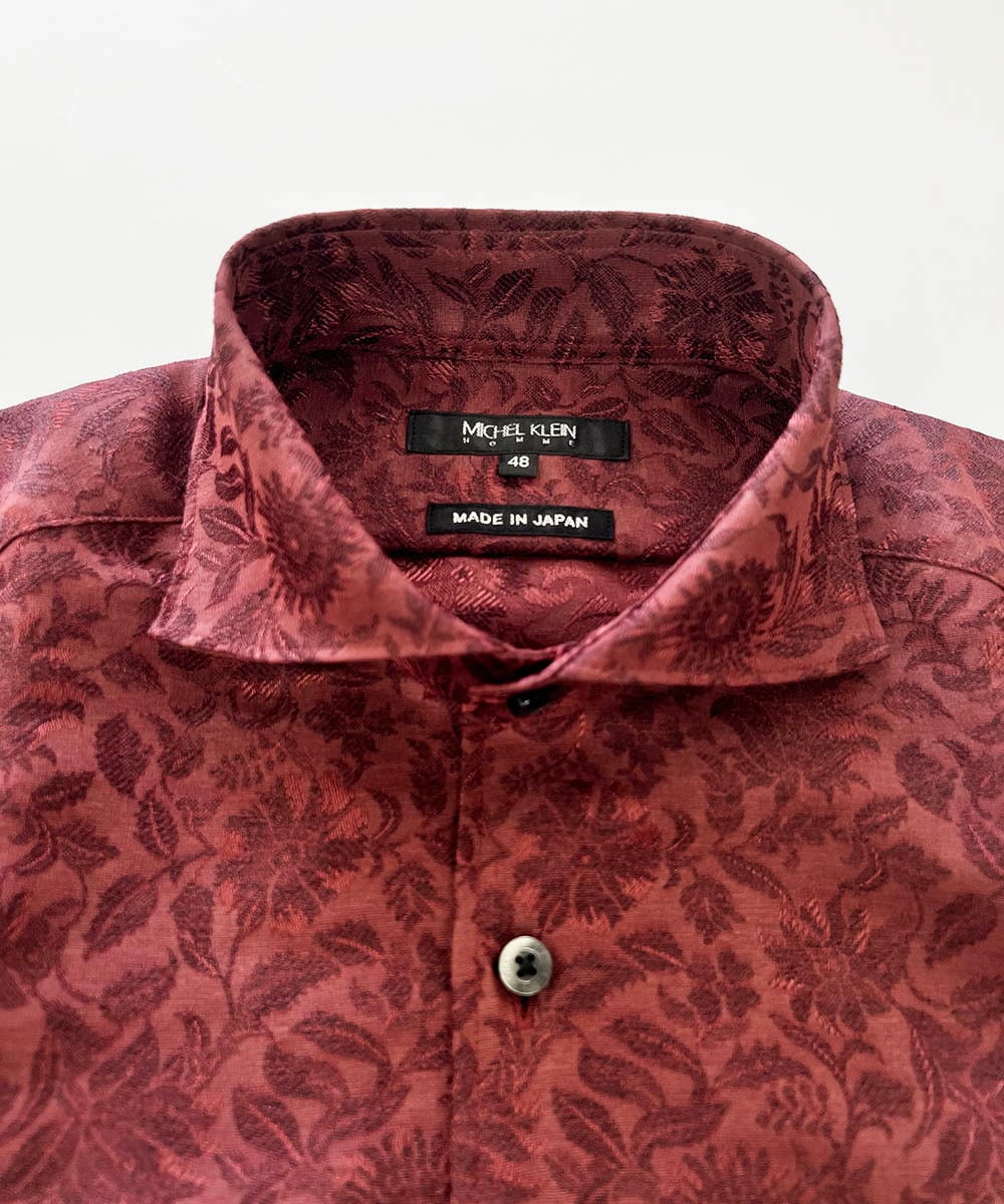 MNBHX62250 MICHEL KLEIN HOMME(ミッシェルクラン オム) 《日本製》ボタニカル柄七分袖シャツ パープル