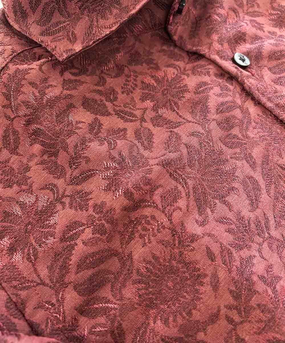 MNBHX62250 MICHEL KLEIN HOMME(ミッシェルクラン オム) 《日本製》ボタニカル柄七分袖シャツ パープル