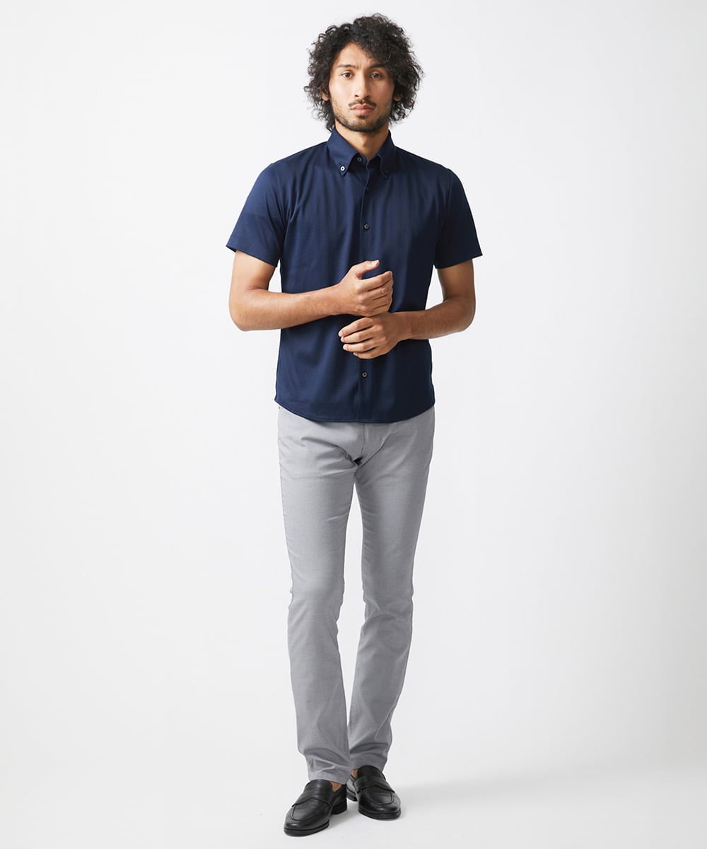 MNBHX70210 MICHEL KLEIN HOMME(ミッシェルクラン オム) 《日本製》ヘリンボン柄半袖シャツ ネイビー