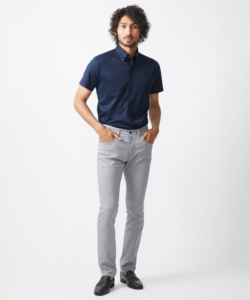 MNBHX70210 MICHEL KLEIN HOMME(ミッシェルクラン オム) 《日本製》ヘリンボン柄半袖シャツ ネイビー