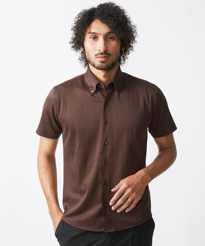 MICHEL KLEIN HOMME(ミッシェルクランオム) 《日本製》ヘリンボン柄半袖シャツ ブロンズ 48