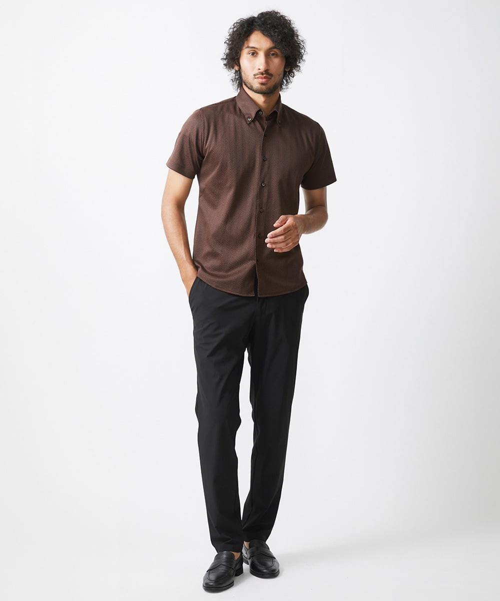 MNBHX70210 MICHEL KLEIN HOMME(ミッシェルクラン オム) 《日本製》ヘリンボン柄半袖シャツ ブラウン
