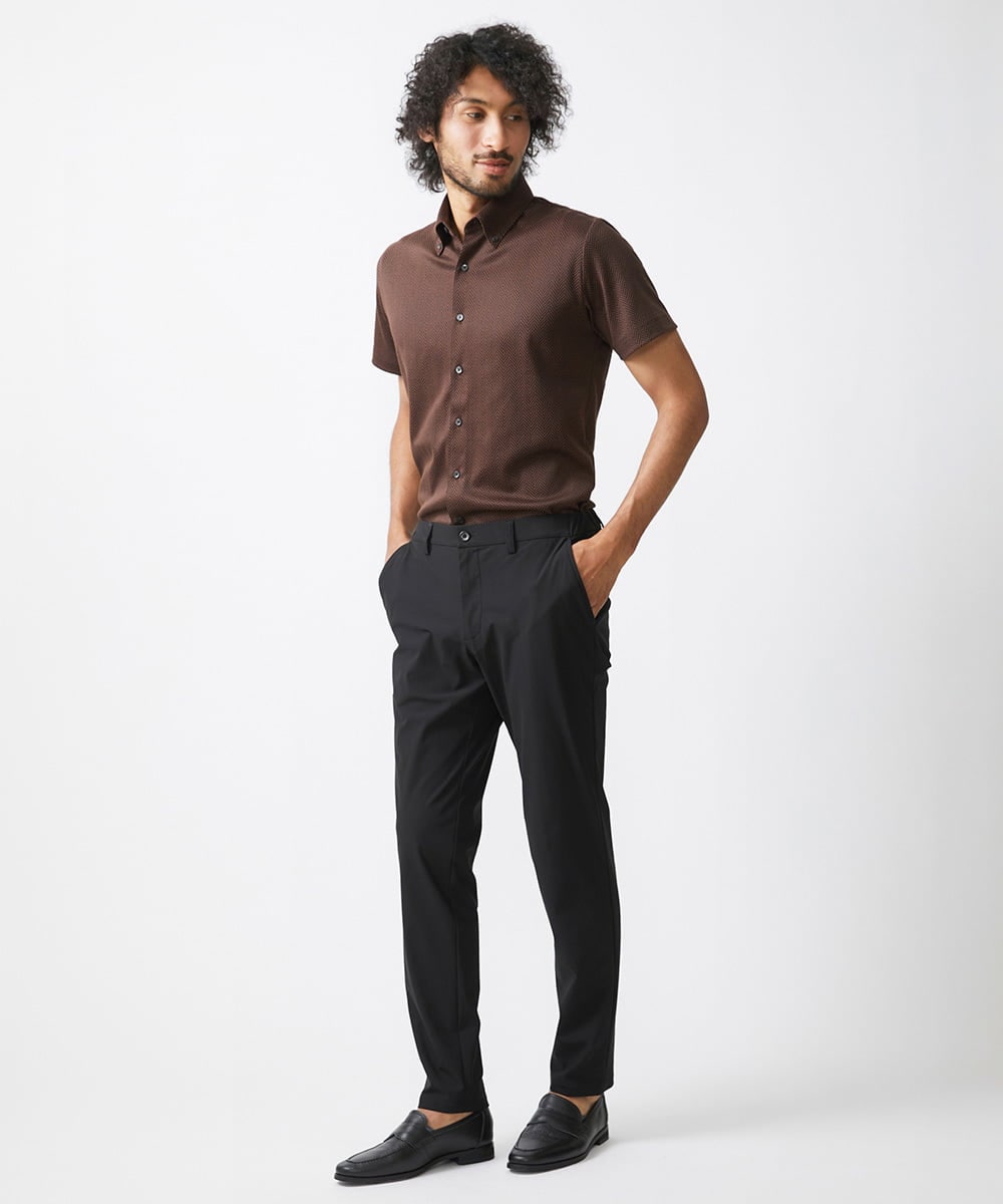 MNBHX70210 MICHEL KLEIN HOMME(ミッシェルクラン オム) 《日本製》ヘリンボン柄半袖シャツ ブラウン