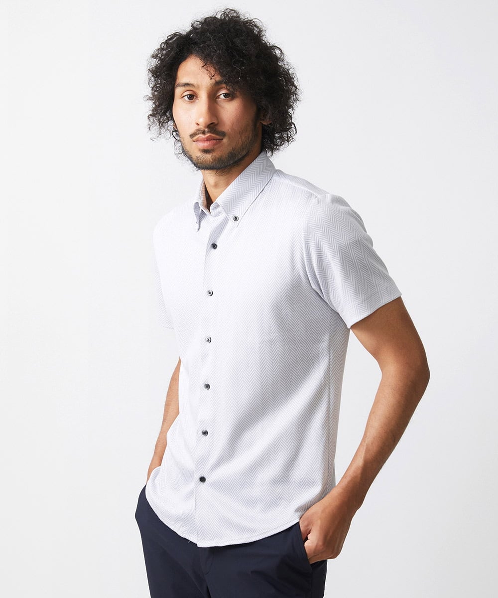 MNBHX70210 MICHEL KLEIN HOMME(ミッシェルクラン オム) 《日本製》ヘリンボン柄半袖シャツ ライトグレー