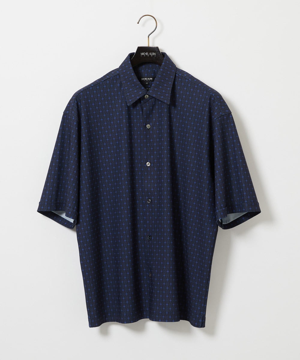 MNBID52250 MICHEL KLEIN HOMME(ミッシェルクラン オム) 《日本製》オリジナル総柄半袖シャツ ネイビー