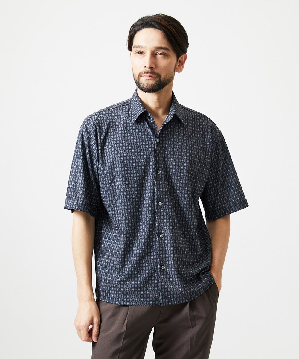 MNBID52250 MICHEL KLEIN HOMME(ミッシェルクラン オム) 《日本製》オリジナル総柄半袖シャツ ダークグレー