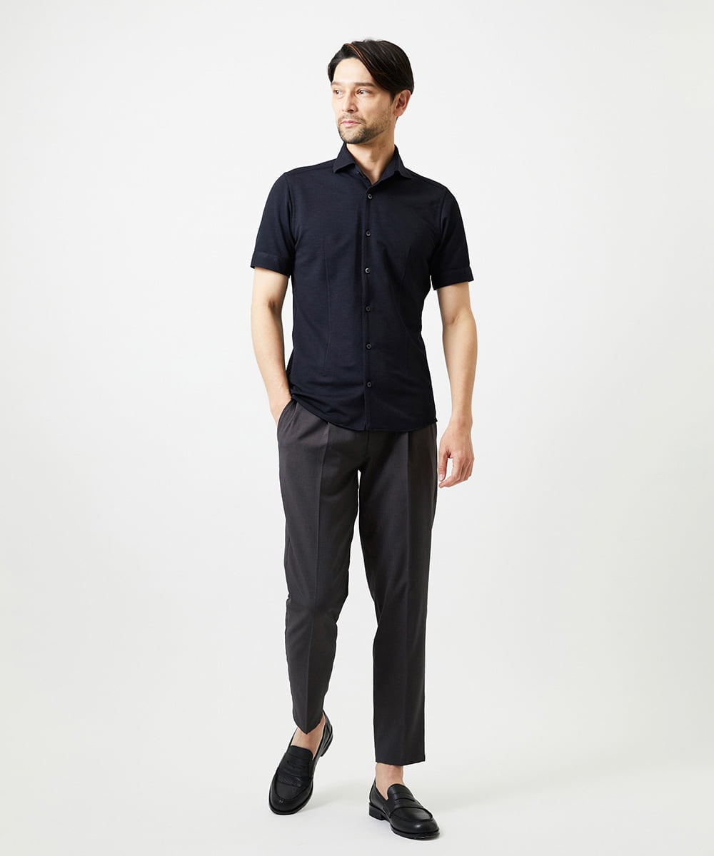 MNBIF01200 MICHEL KLEIN HOMME(ミッシェルクラン オム) 《日本製》チドリ柄半袖シャツ ネイビー