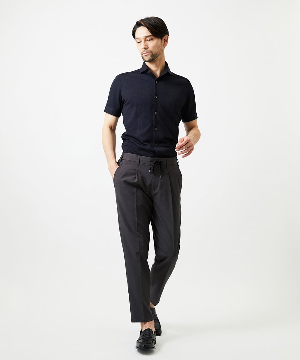 MNBIF01200 MICHEL KLEIN HOMME(ミッシェルクラン オム) 《日本製》チドリ柄半袖シャツ ネイビー